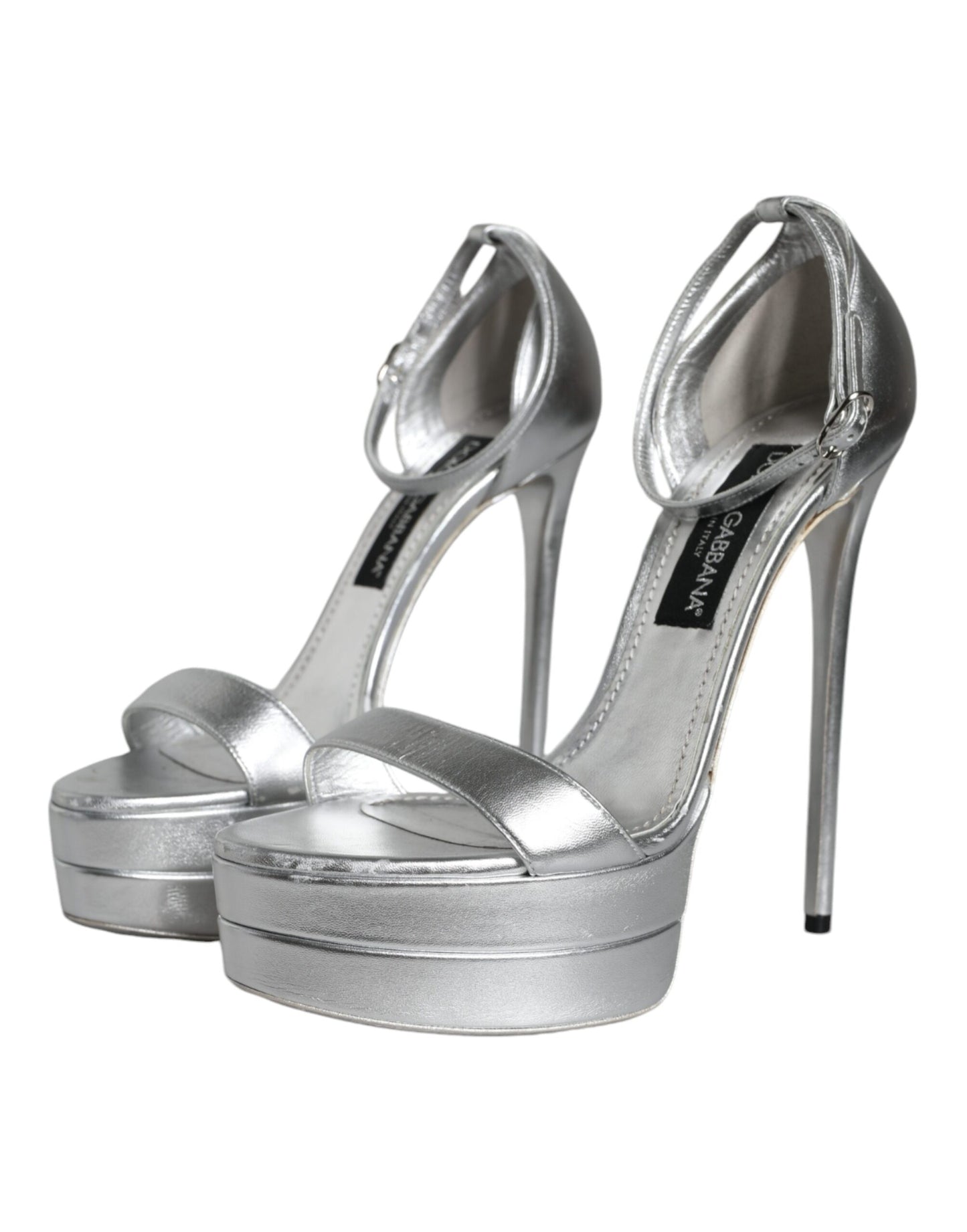 Dolce &amp; Gabbana Silver KEIRA Heels Ankle Strap Sandals Shoes