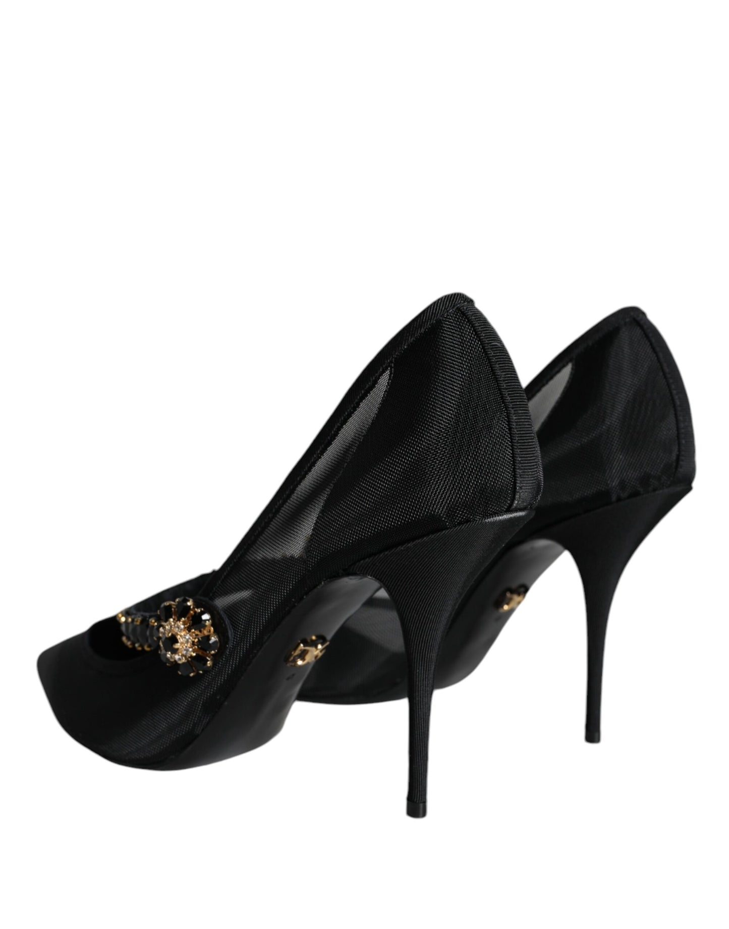 Dolce &amp; Gabbana Black Mesh Mary Jane Crystal Heel Pumps Shoes