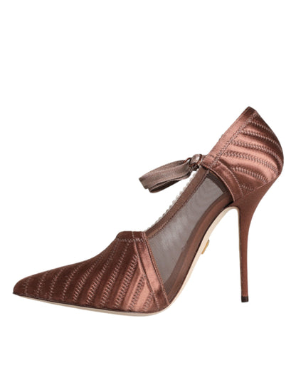 Dolce &amp; Gabbana Brown Mesh Viscose Ankle Strap Pumps Shoes