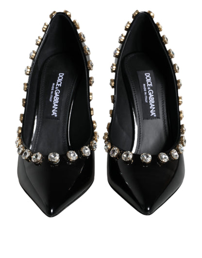 Dolce &amp; Gabbana Black Crystals Leather High Heels Pumps Shoes