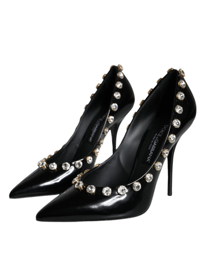 Dolce &amp; Gabbana Black Crystals Leather High Heels Pumps Shoes