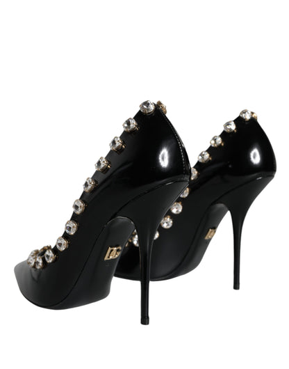 Dolce &amp; Gabbana Black Crystals Leather High Heels Pumps Shoes