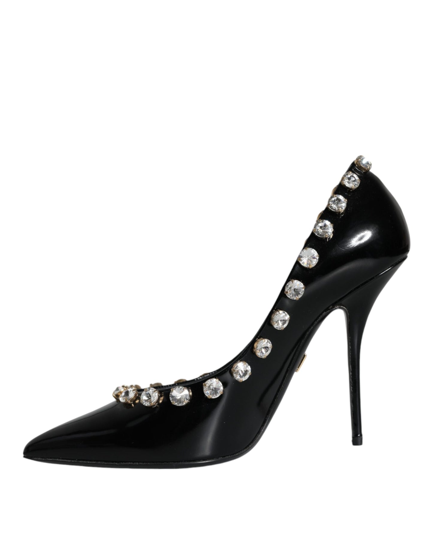 Dolce &amp; Gabbana Black Crystals Leather High Heels Pumps Shoes