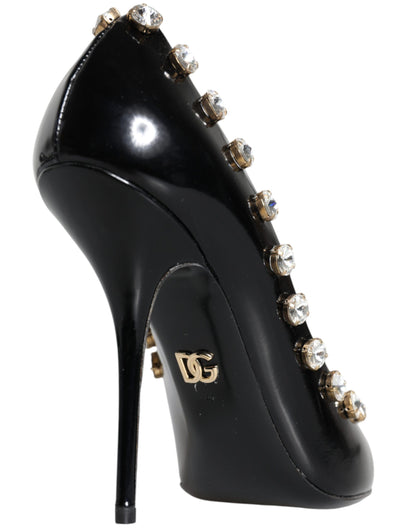 Dolce &amp; Gabbana Black Crystals Leather High Heels Pumps Shoes