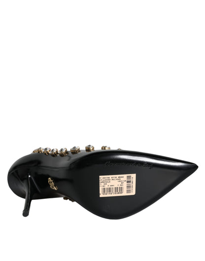 Dolce &amp; Gabbana Black Crystals Leather High Heels Pumps Shoes