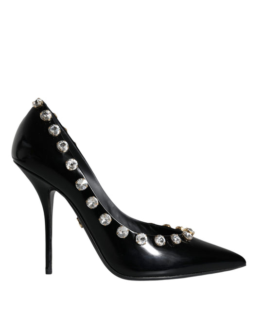 Dolce &amp; Gabbana Black Crystals Leather High Heels Pumps Shoes