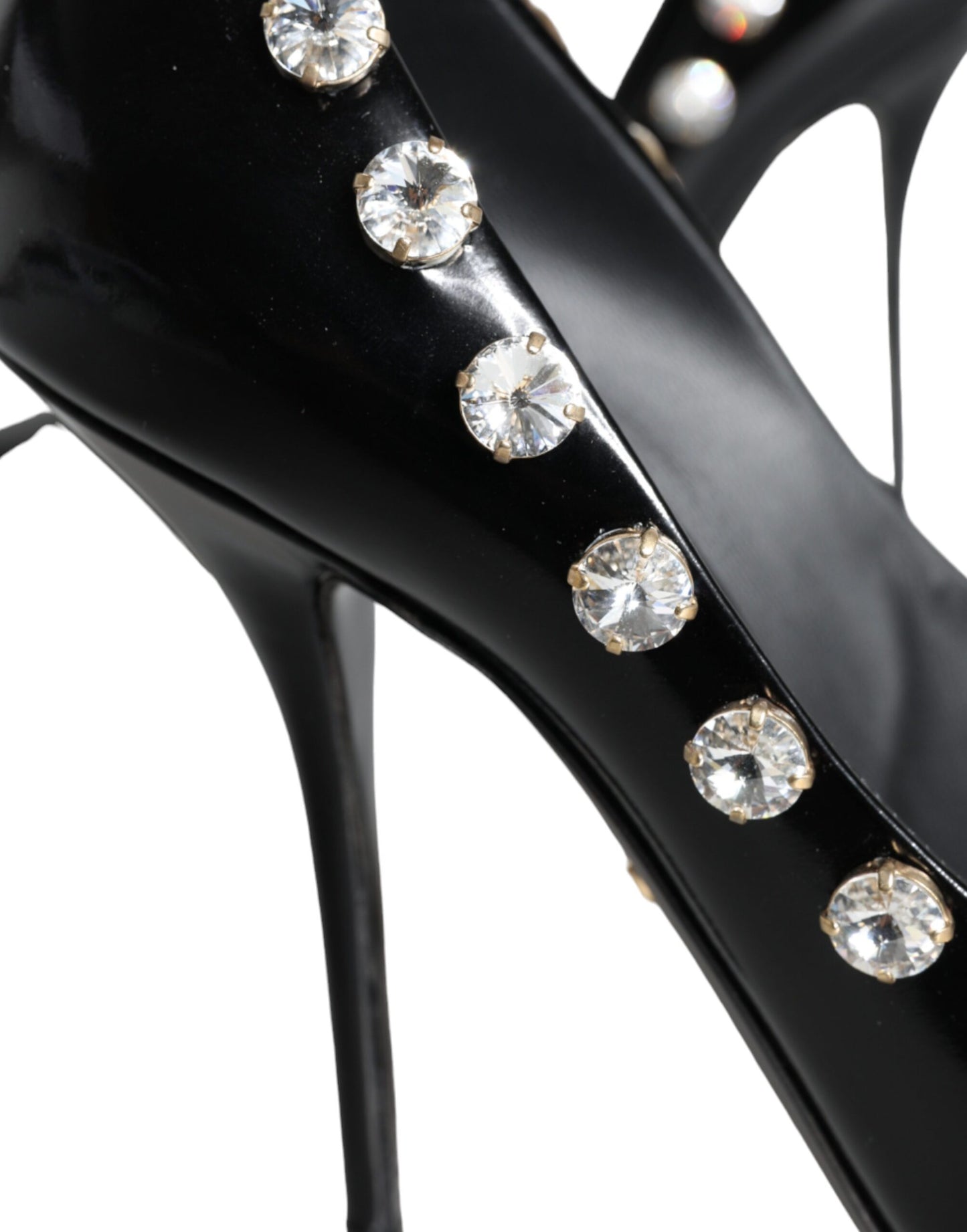 Dolce &amp; Gabbana Black Crystals Leather High Heels Pumps Shoes