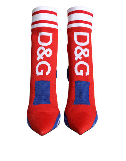 Dolce &amp; Gabbana Red Blue Stretch Sock Style Ankle Boots Logo Shoes