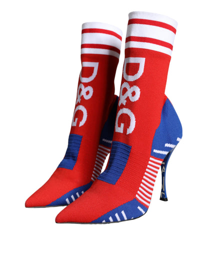 Dolce &amp; Gabbana Red Blue Stretch Sock Style Ankle Boots Logo Shoes