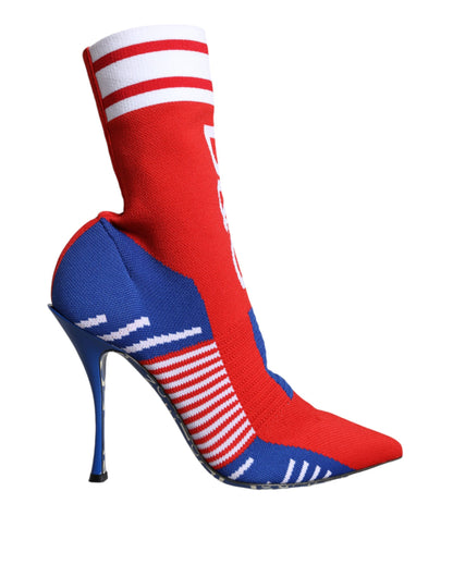 Dolce &amp; Gabbana Red Blue Stretch Sock Style Ankle Boots Logo Shoes