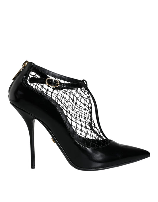 Dolce &amp; Gabbana Black Mesh Patent Leather Heels Pumps Shoes