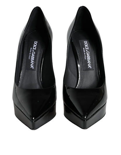 Dolce &amp; Gabbana Black Leather Platform Heels Pumps Shoes