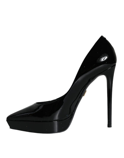 Dolce & Gabbana Black Leather Platform Heels Pumps Shoes