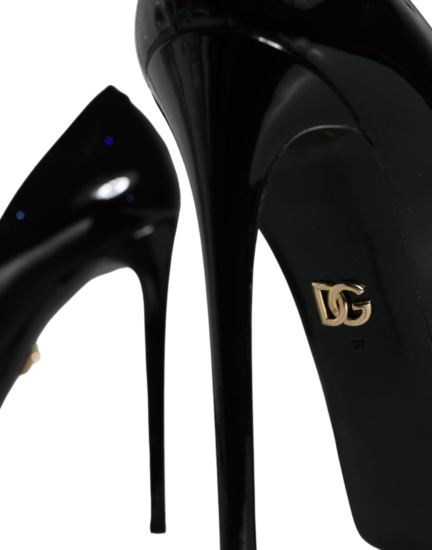 Dolce &amp; Gabbana Black Leather Platform Heels Pumps Shoes