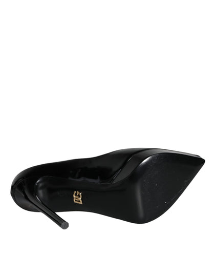 Dolce &amp; Gabbana Black Leather Platform Heels Pumps Shoes