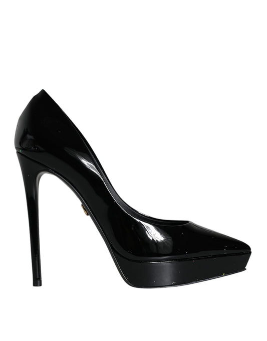 Dolce &amp; Gabbana Black Leather Platform Heels Pumps Shoes