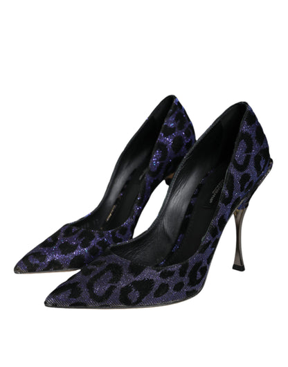 Dolce &amp; Gabbana Violet Leopard Lurex High Heels Pumps Shoes