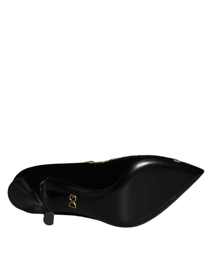 Dolce &amp; Gabbana Black Mary Janes Velvet Gold Pumps Shoes