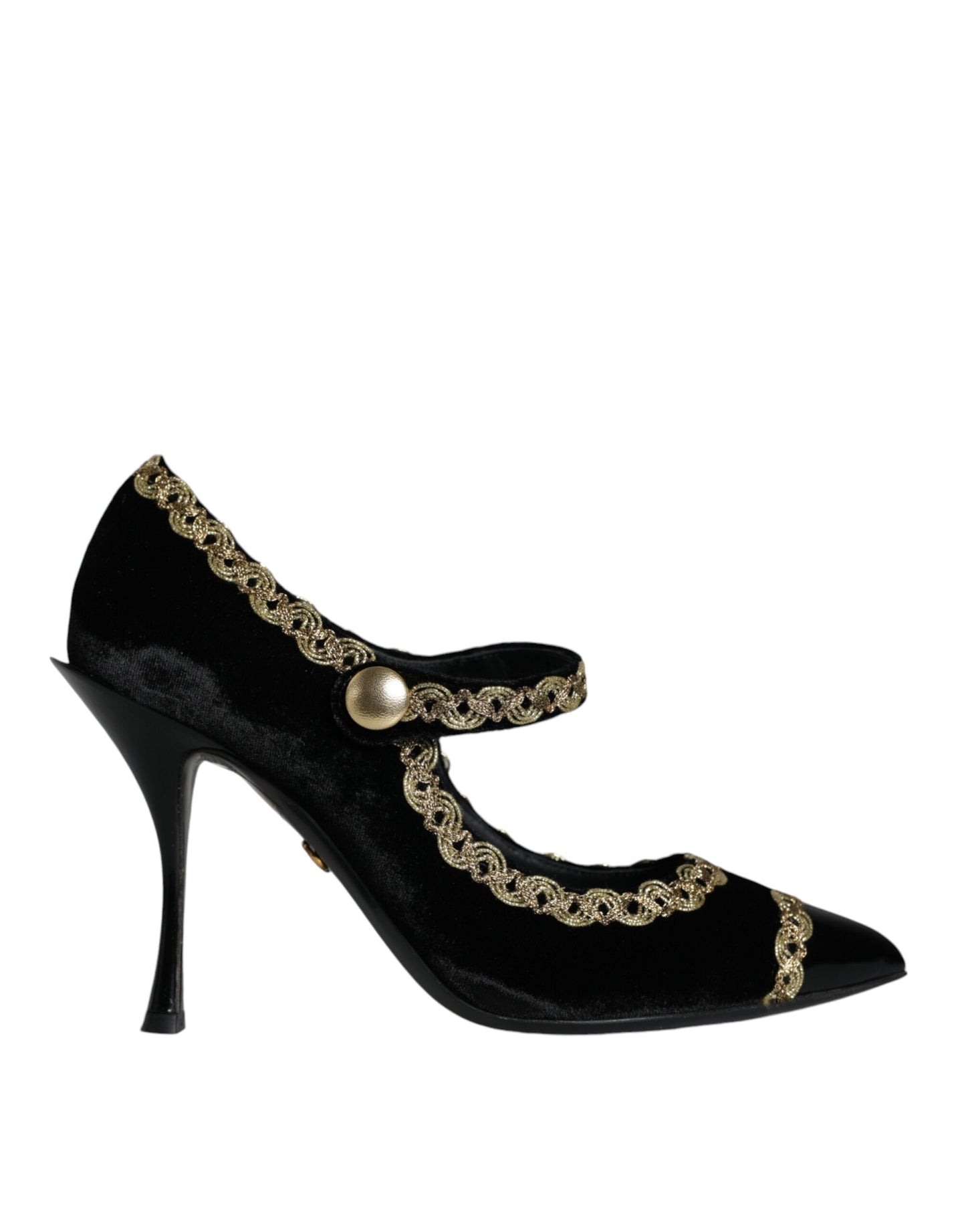 Dolce &amp; Gabbana Black Mary Janes Velvet Gold Pumps Shoes