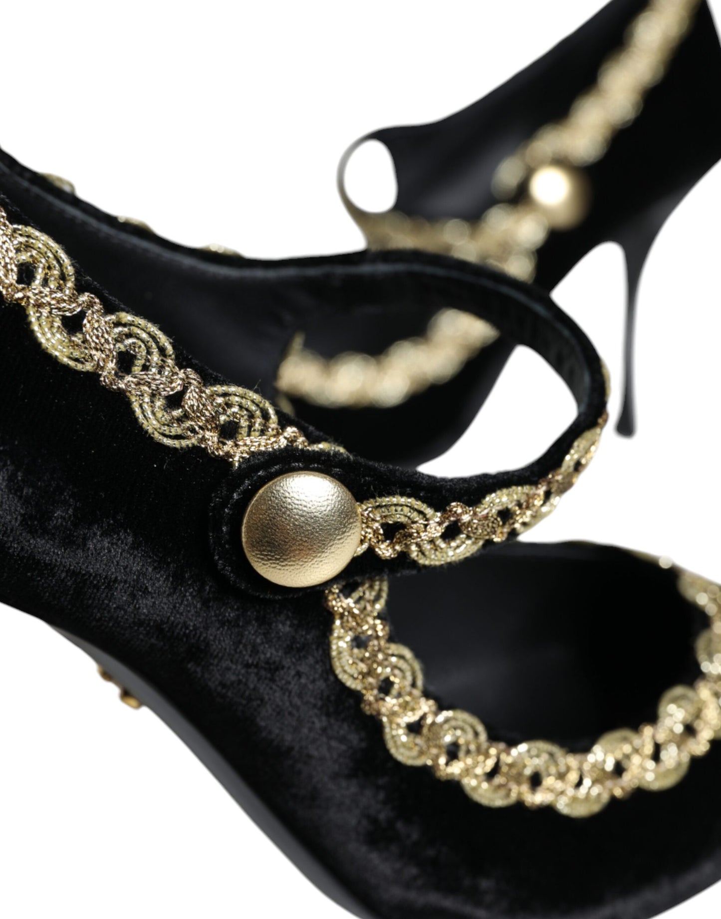 Dolce &amp; Gabbana Black Mary Janes Velvet Gold Pumps Shoes