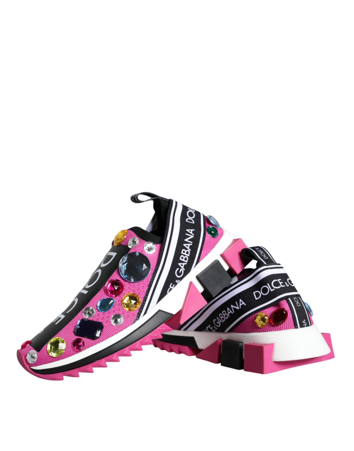 Dolce & Gabbana Pink Sorrento Crystals Low Top Sneakers Shoes