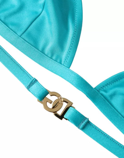 Dolce &amp; Gabbana Blue Green Halter DG Logo Swimwear Beachwear Bikini Top