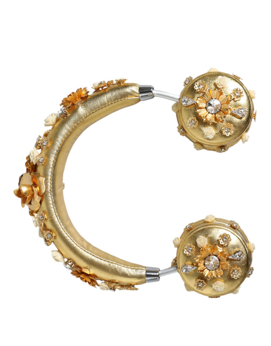 Dolce & Gabbana Gold Leather Floral Crystal Angel Headset Headphones