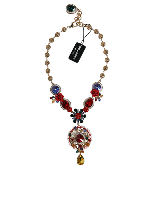 Dolce &amp; Gabbana Gold Tone Brass Embellished Ball Chain Statement Necklace