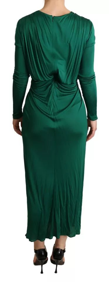 Dolce &amp; Gabbana Dark Green Viscose Long Sleeve Midi Dress