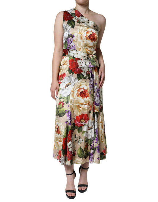 Dolce &amp; Gabbana Multicolor Floral Silk Stretch One Shoulder Dress