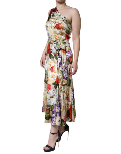 Dolce & Gabbana Multicolor Floral Silk Stretch One Shoulder Dress