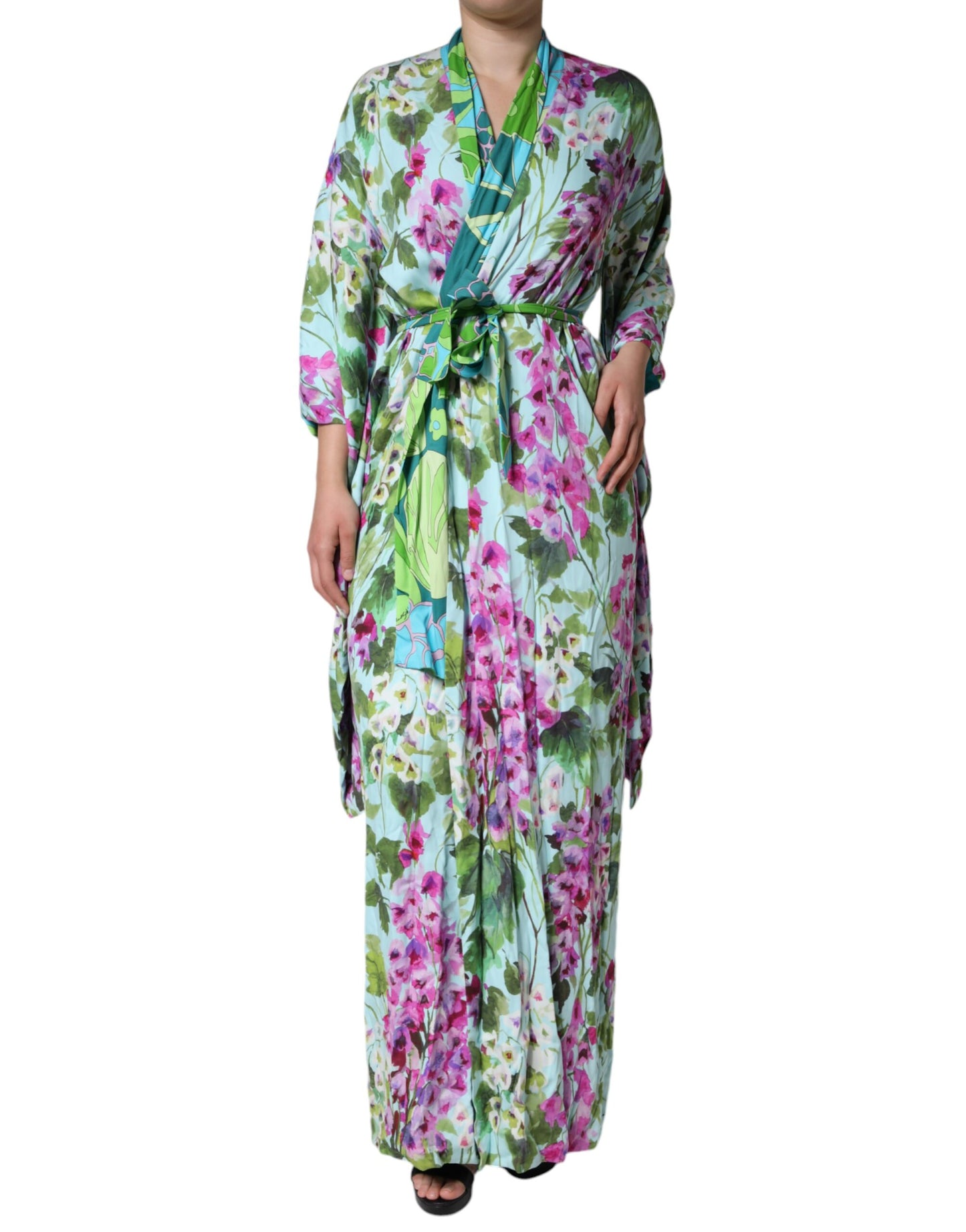 Dolce & Gabbana Multicolor Floral Silk Stretch Wrap Dress