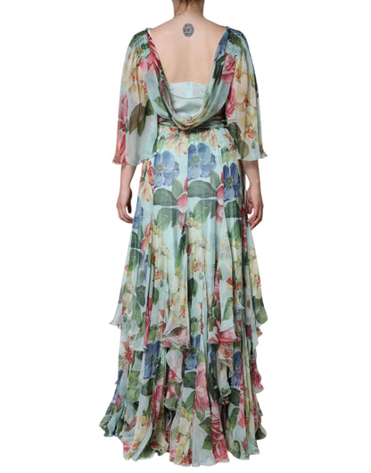 Dolce &amp; Gabbana Multicolor Floral Silk Long Gown Dress