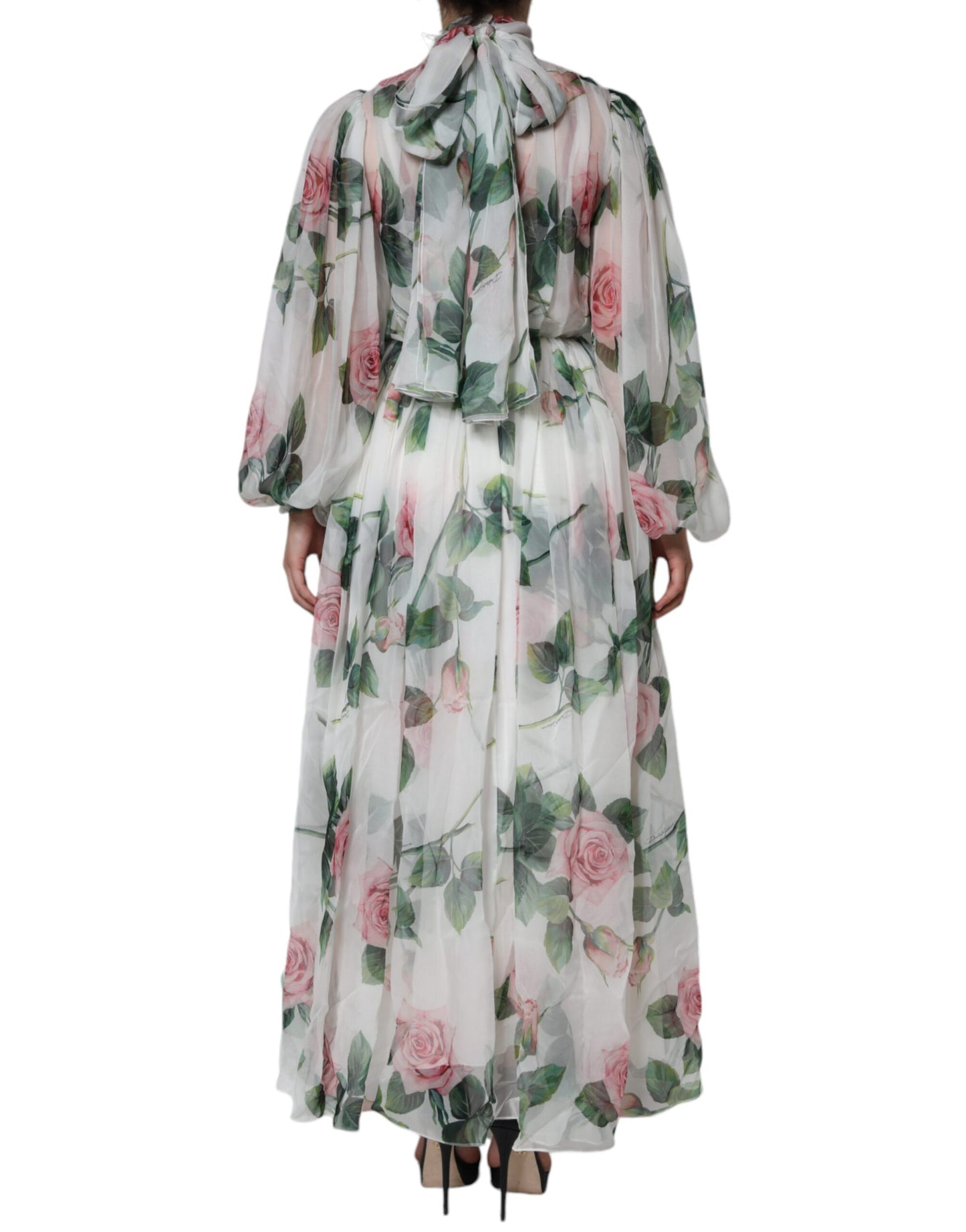 Dolce & Gabbana White Silk Floral Print Long Maxi Dress