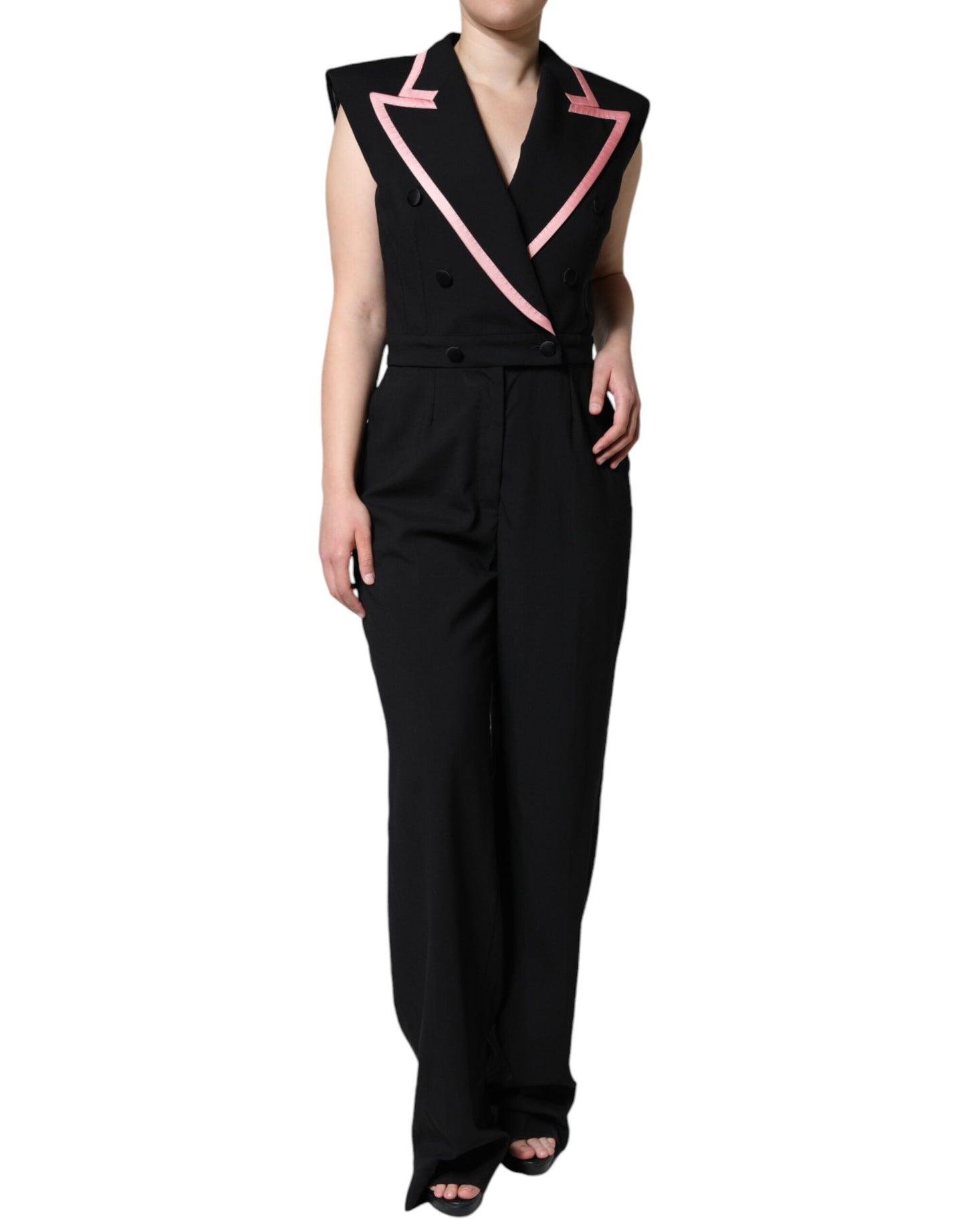 Dolce &amp; Gabbana Black Wool Blend Sleeveless Jumpsuit Dress