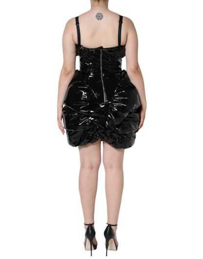 Dolce &amp; Gabbana Black Polyester Ruched Coated Mini Dress