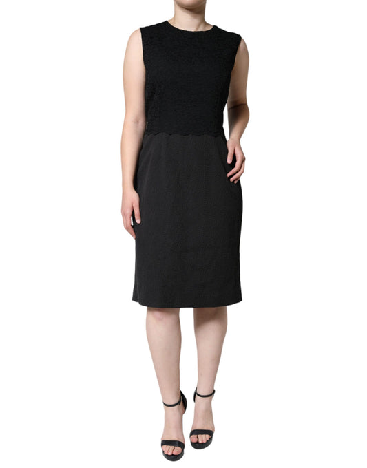 Dolce &amp; Gabbana Black Cotton Sheath Knee Length Dress