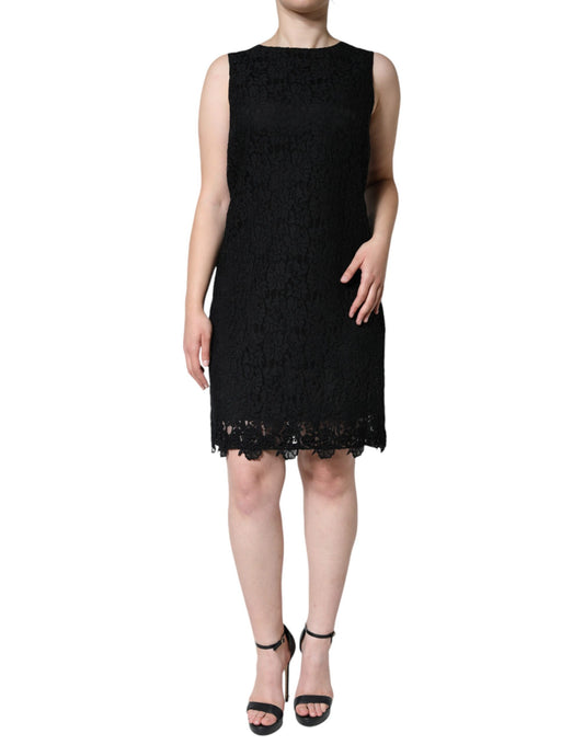 Dolce &amp; Gabbana Black Floral Lace Sheath Sleeveless Mini Dress