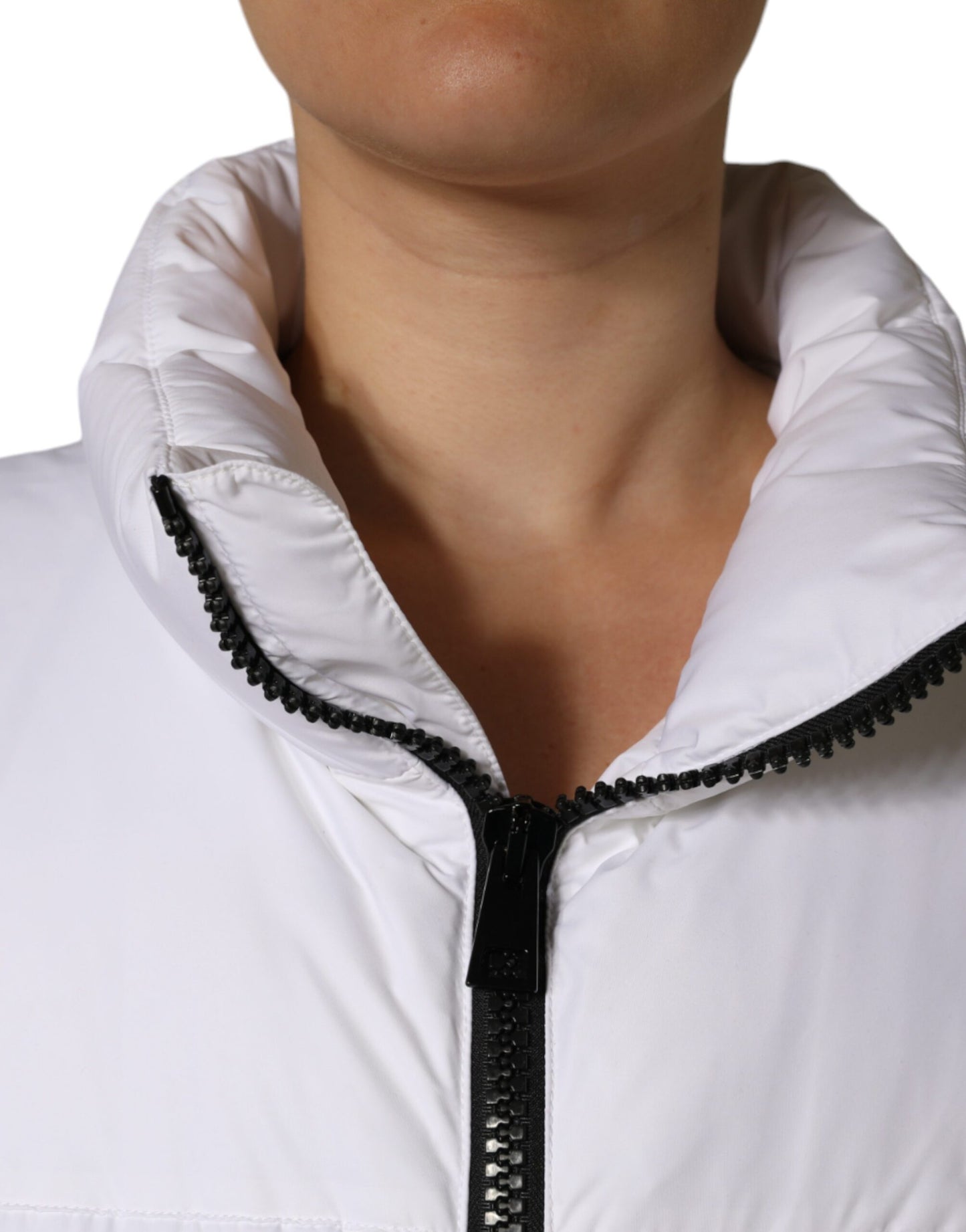 Dolce & Gabbana White Puffer Quilted Full Zip Coat Jacket