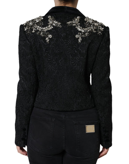 Dolce &amp; Gabbana Black Jacquard Crystal Floral Jacket Blazer