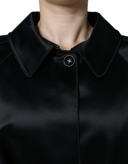 Dolce &amp; Gabbana Black Polyester Organza Belted Coat Jacket