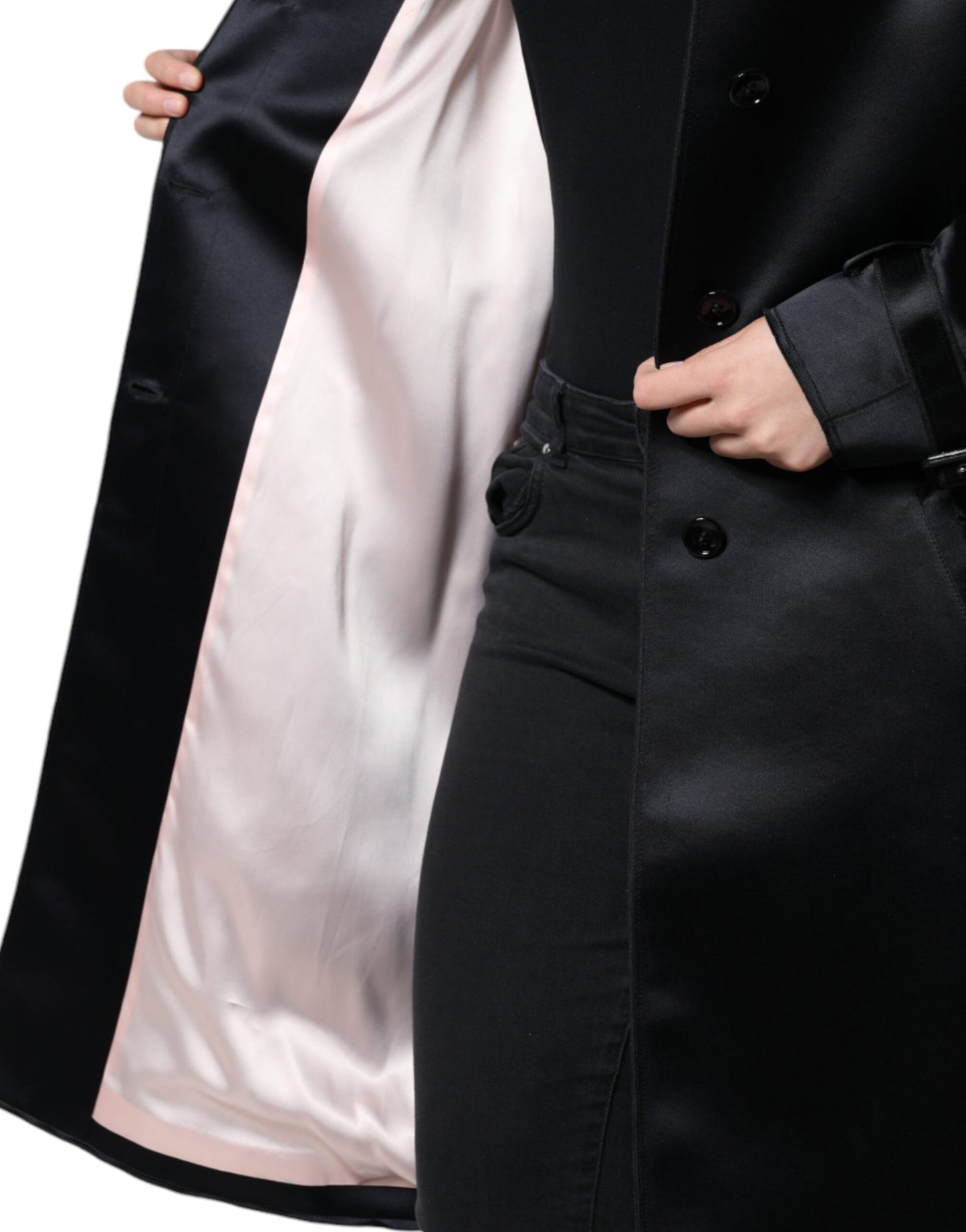 Dolce &amp; Gabbana Black Polyester Organza Belted Coat Jacket