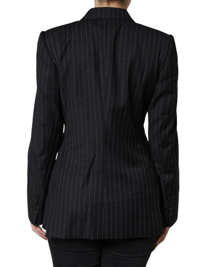 Dolce &amp; Gabbana Black Striped Double Breasted Coat Jacket