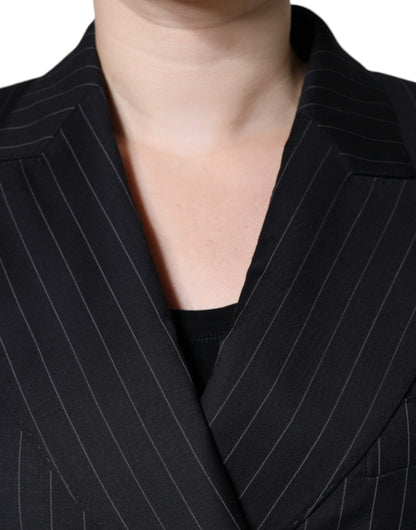 Dolce &amp; Gabbana Black Striped Double Breasted Coat Jacket