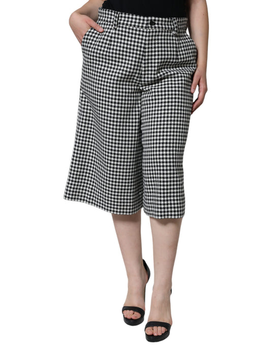 Dolce &amp; Gabbana Black White Houndstooth Cropped Wide Leg Pants