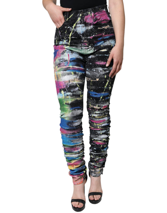 Dolce &amp; Gabbana Multicolor Splatter Paint Cotton Skinny Denim Jeans