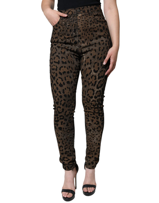 Dolce &amp; Gabbana Brown Leopard Cotton Skinny Denim Jeans