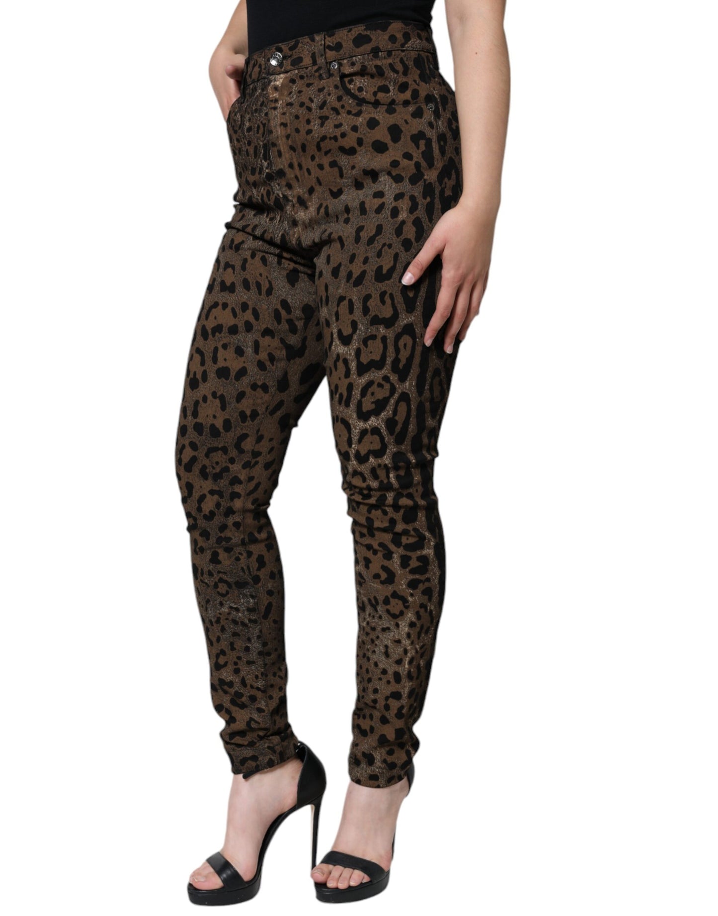 Dolce & Gabbana Brown Leopard Cotton Skinny Denim Jeans