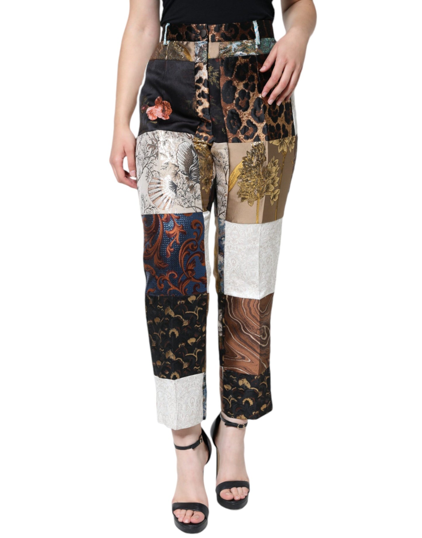 Dolce &amp; Gabbana Multicolor Patchwork Jacquard High Waist Pants