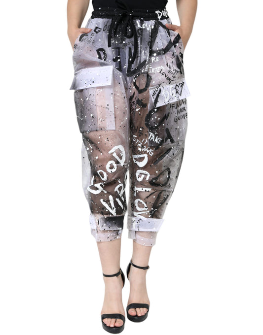 Dolce &amp; Gabbana White See Through Logo Cropped Cargo Pants